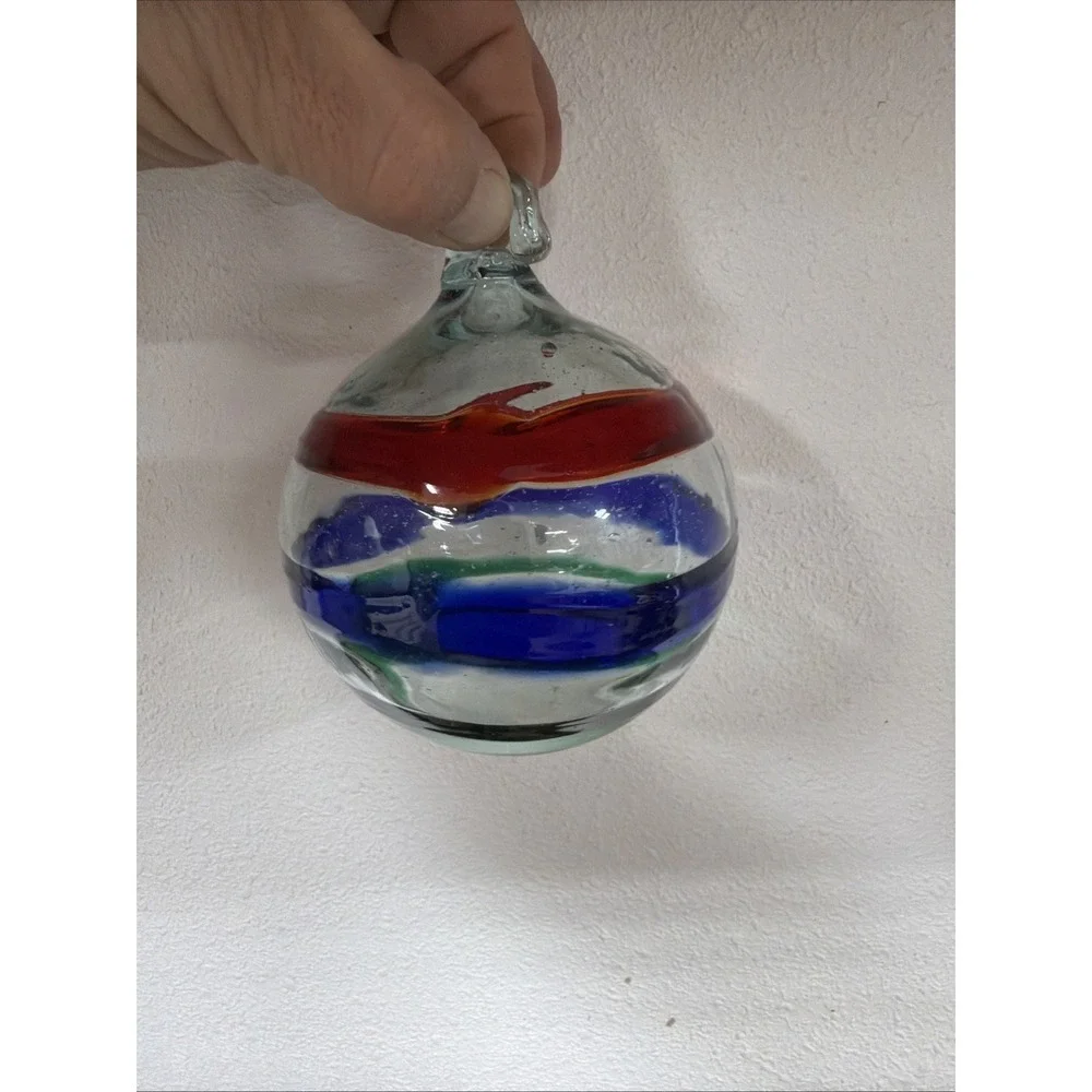 Hand Blowing 4 Inch Glass Ornament Red Green And Blue